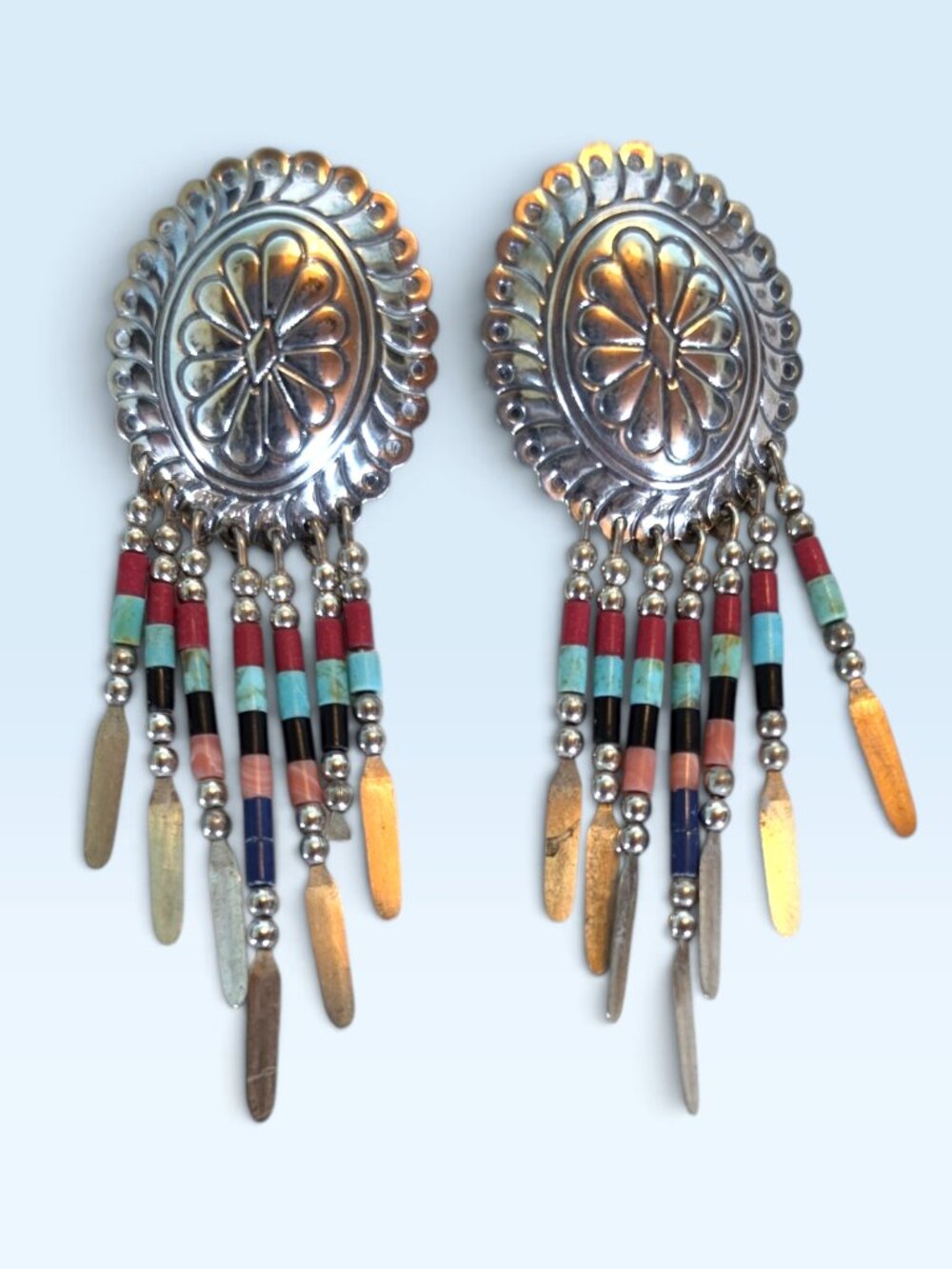 Vintage 1940s Navajo Turquoise Coral Black Onyx Dangle Earrings – Q.T. Sterling